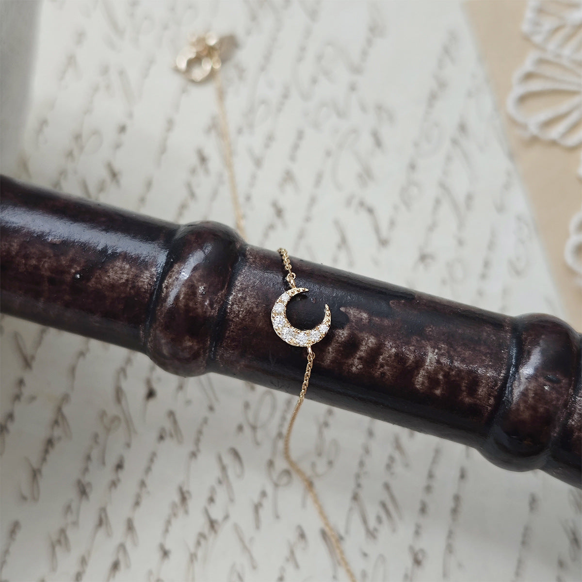Dainty Pavé Crescent Moon Moissanite Pendant Necklace