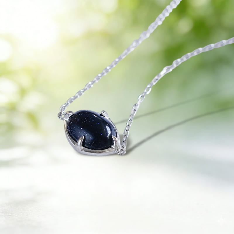 Dainty Silver Blue Sandstone Oval Bracelet