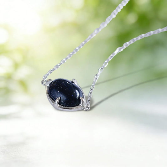 Dainty Silver Blue Sandstone Oval Bracelet