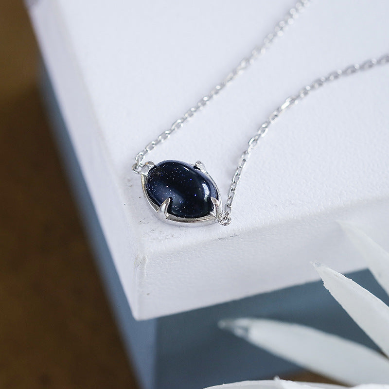 Dainty Silver Blue Sandstone Oval Bracelet