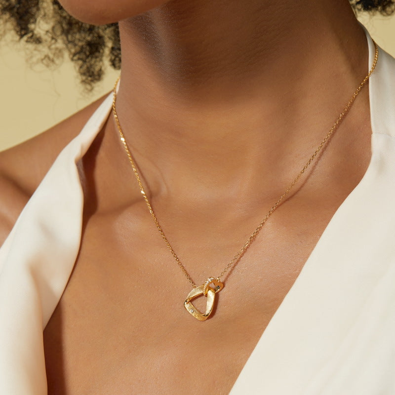 Interlocking Twisted Love Necklace | Brushed  Triangle Silver Pendant Pendant