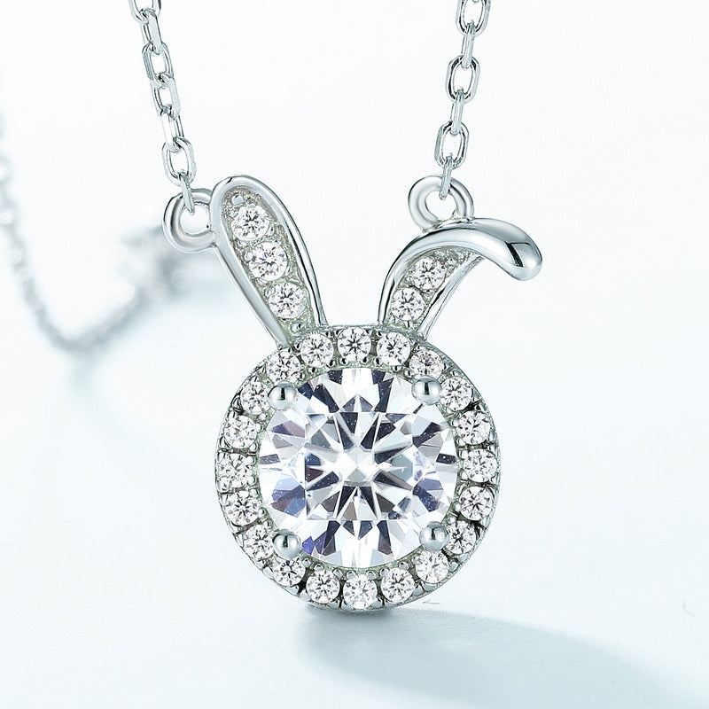 Sparkling Rabbit Halo 1 Carat Round Moissanite Pendant Necklace