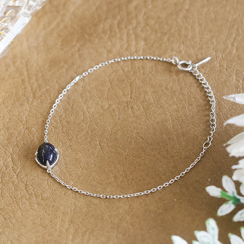 Dainty Silver Blue Sandstone Oval Bracelet
