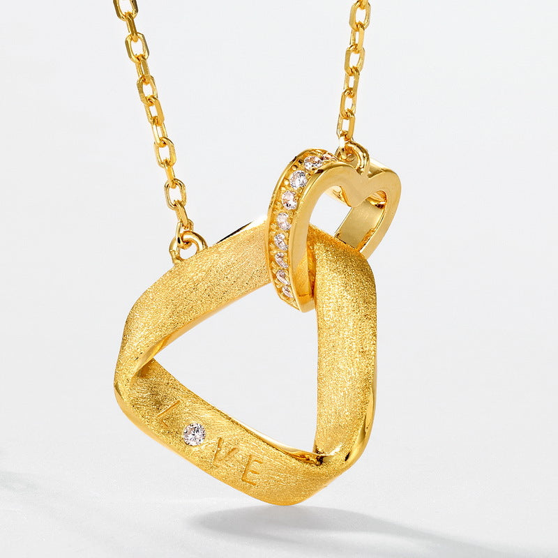 Interlocking Twisted Love Necklace | Brushed  Triangle Silver Pendant Pendant