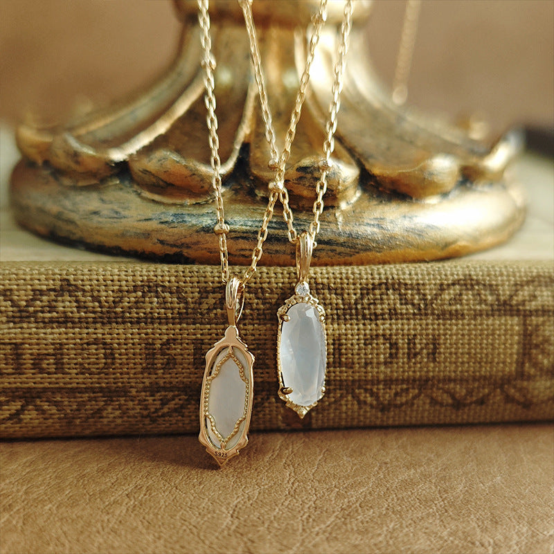 Vintage Mother of White Quartz Doublet Pendant Necklace