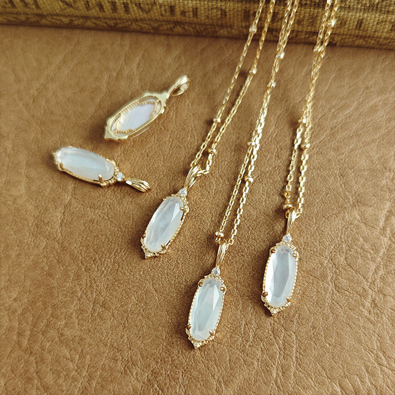Vintage Mother of White Quartz Doublet Pendant Necklace