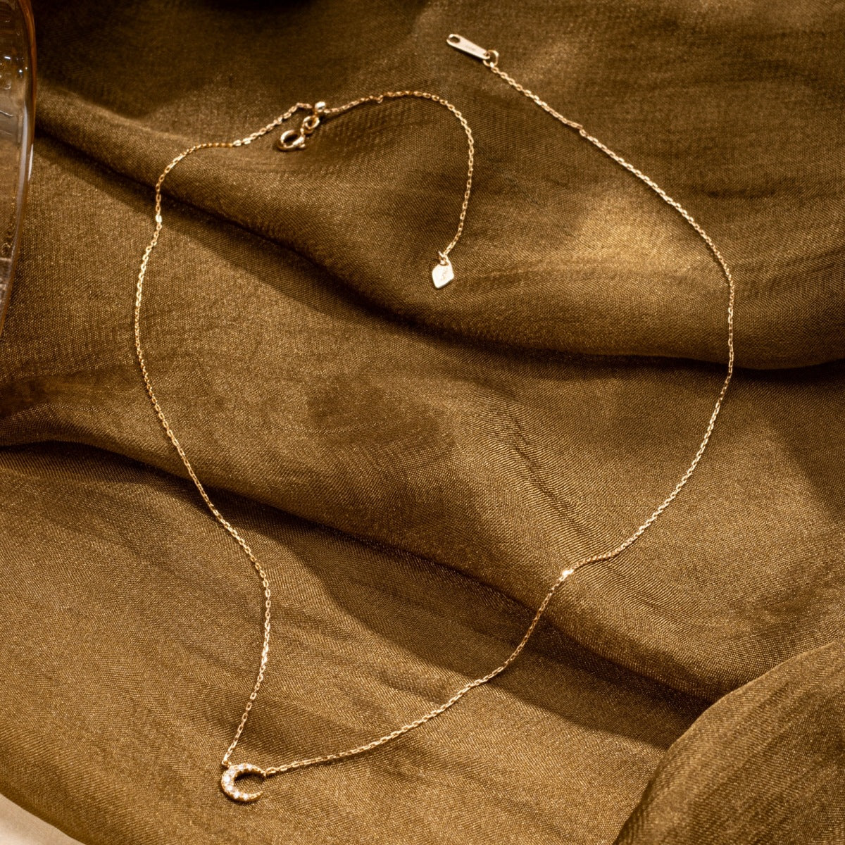 Dainty Pavé Crescent Moon Moissanite Pendant Necklace