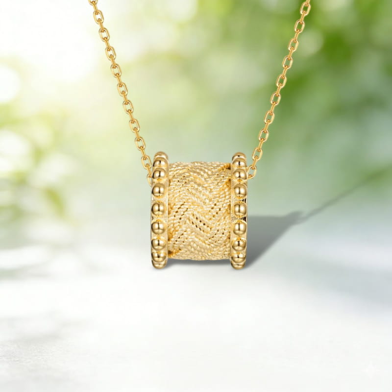 Gold Plated Sterling Silver Woven Cylinder Pendant Necklace