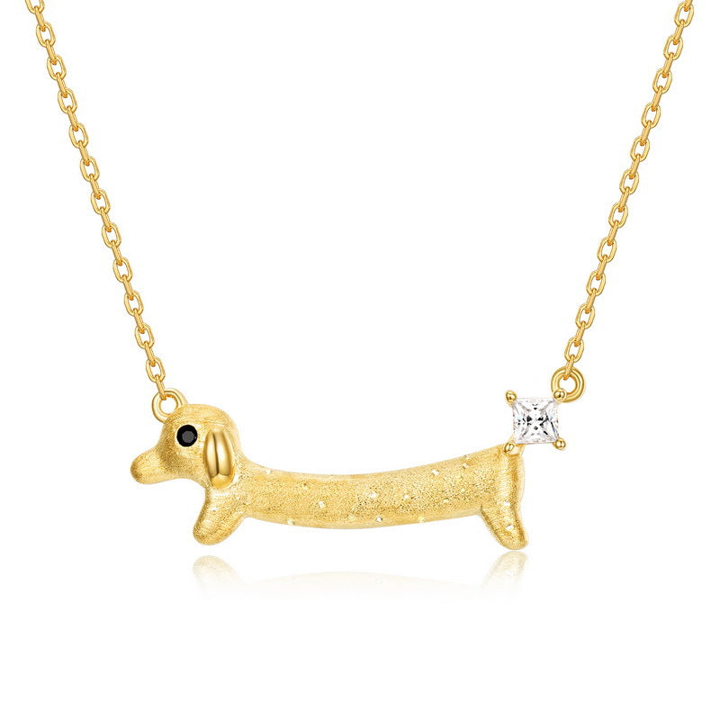 Brushed Gold Dachshund Necklace | Gold Plated 925 Silver Wiener Dog Pendant