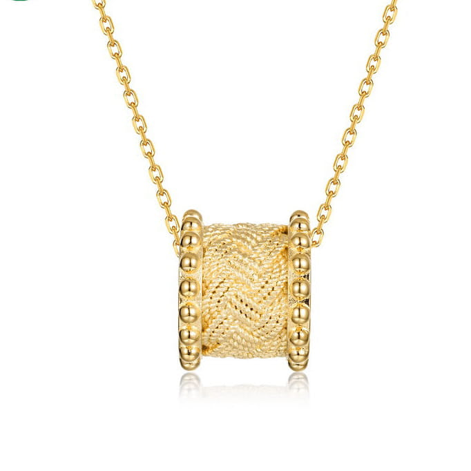 Gold Plated Sterling Silver Woven Cylinder Pendant Necklace