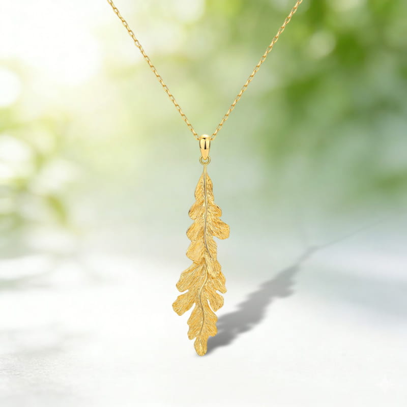 Leaf Pendant Clavicle Chain Hand Brushed S925 Silver Gold Plated Necklace