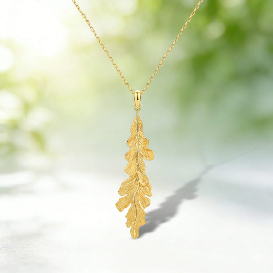 Leaf Pendant Clavicle Chain Hand Brushed S925 Silver Gold Plated Necklace