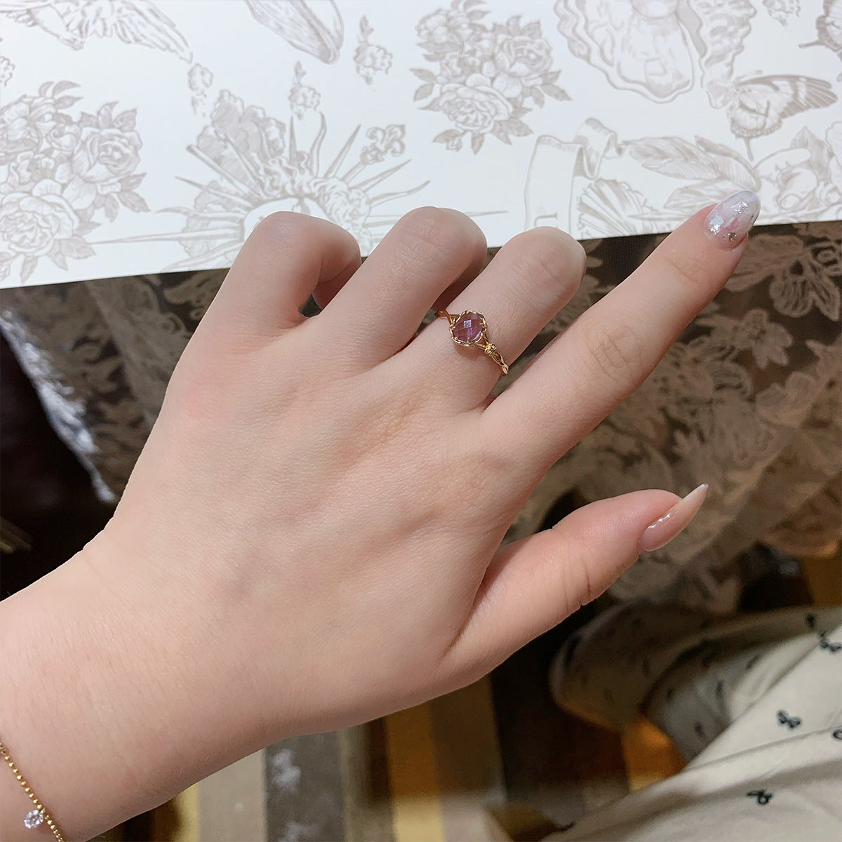 Ethereal Amethyst Engagement Ring Twisted Vine Gold Band Nature Inspired Promise Ring