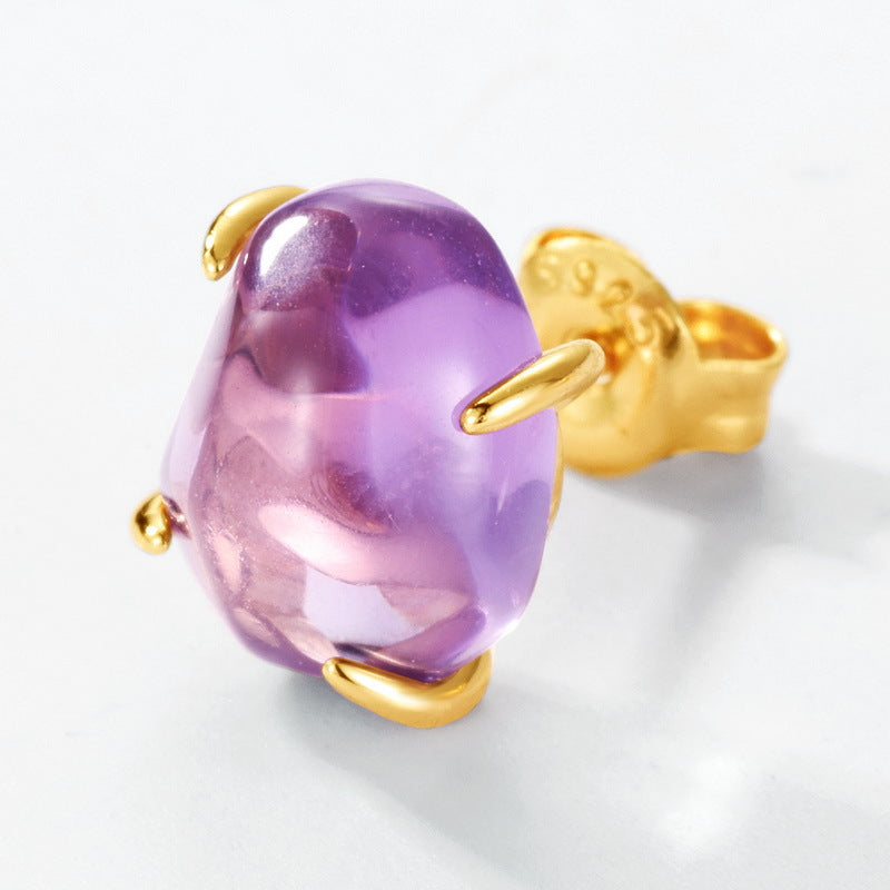 Minimalist irregular Natural Purple Amethyst Stud Earrings