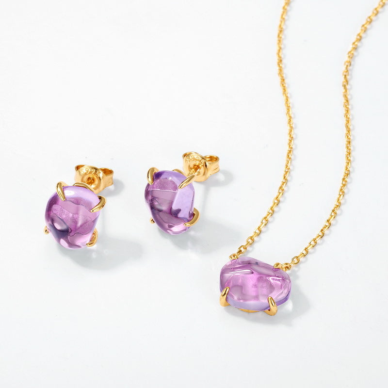 Minimalist irregular Natural Purple Amethyst Stud Earrings
