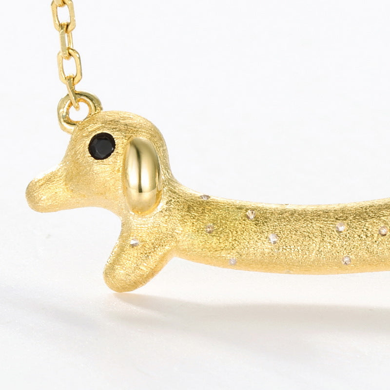 Brushed Gold Dachshund Necklace | Gold Plated 925 Silver Wiener Dog Pendant