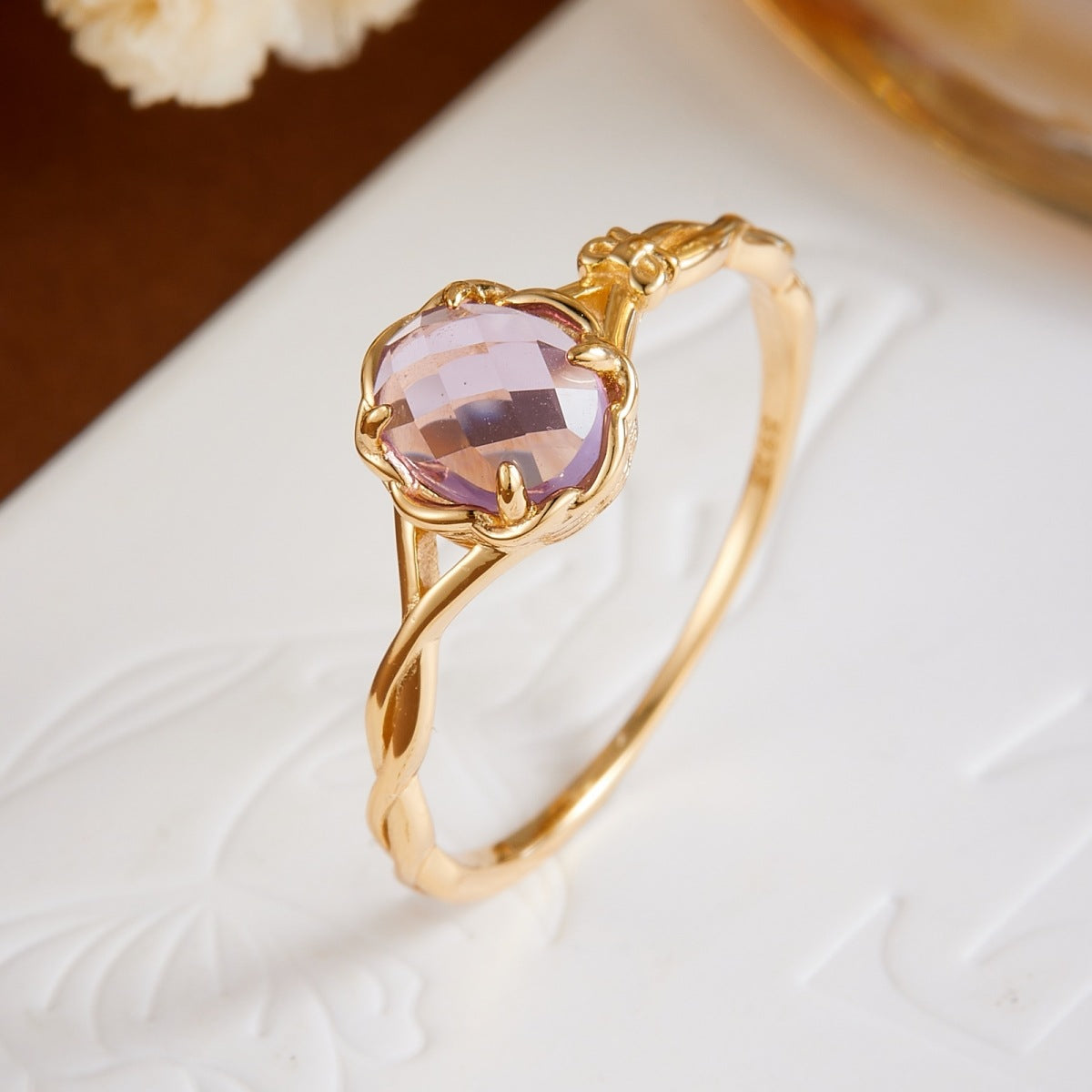 Ethereal Amethyst Engagement Ring Twisted Vine Gold Band Nature Inspired Promise Ring