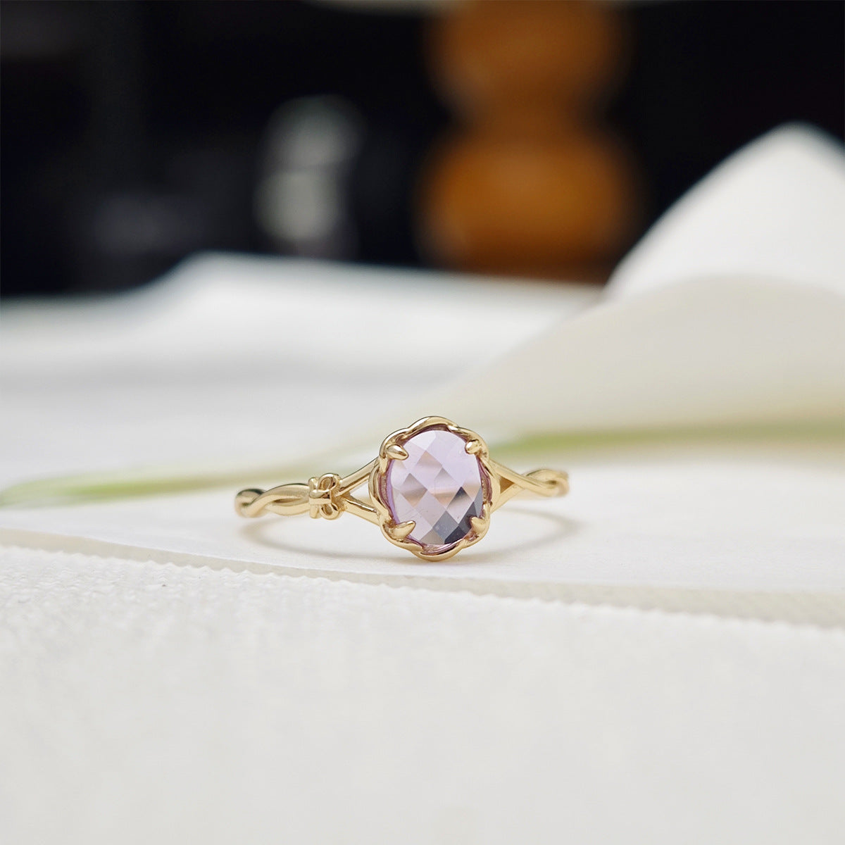 Ethereal Amethyst Engagement Ring Twisted Vine Gold Band Nature Inspired Promise Ring