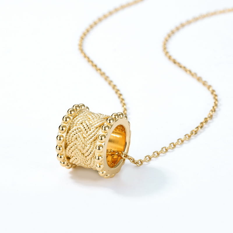 Gold Plated Sterling Silver Woven Cylinder Pendant Necklace