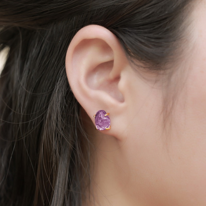 Minimalist irregular Natural Purple Amethyst Stud Earrings