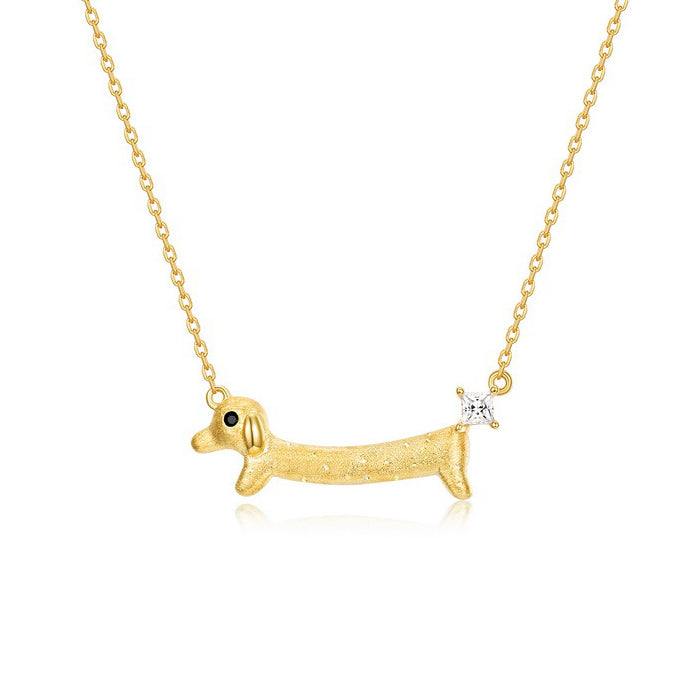 Brushed Gold Dachshund Necklace | Gold Plated 925 Silver Wiener Dog Pendant