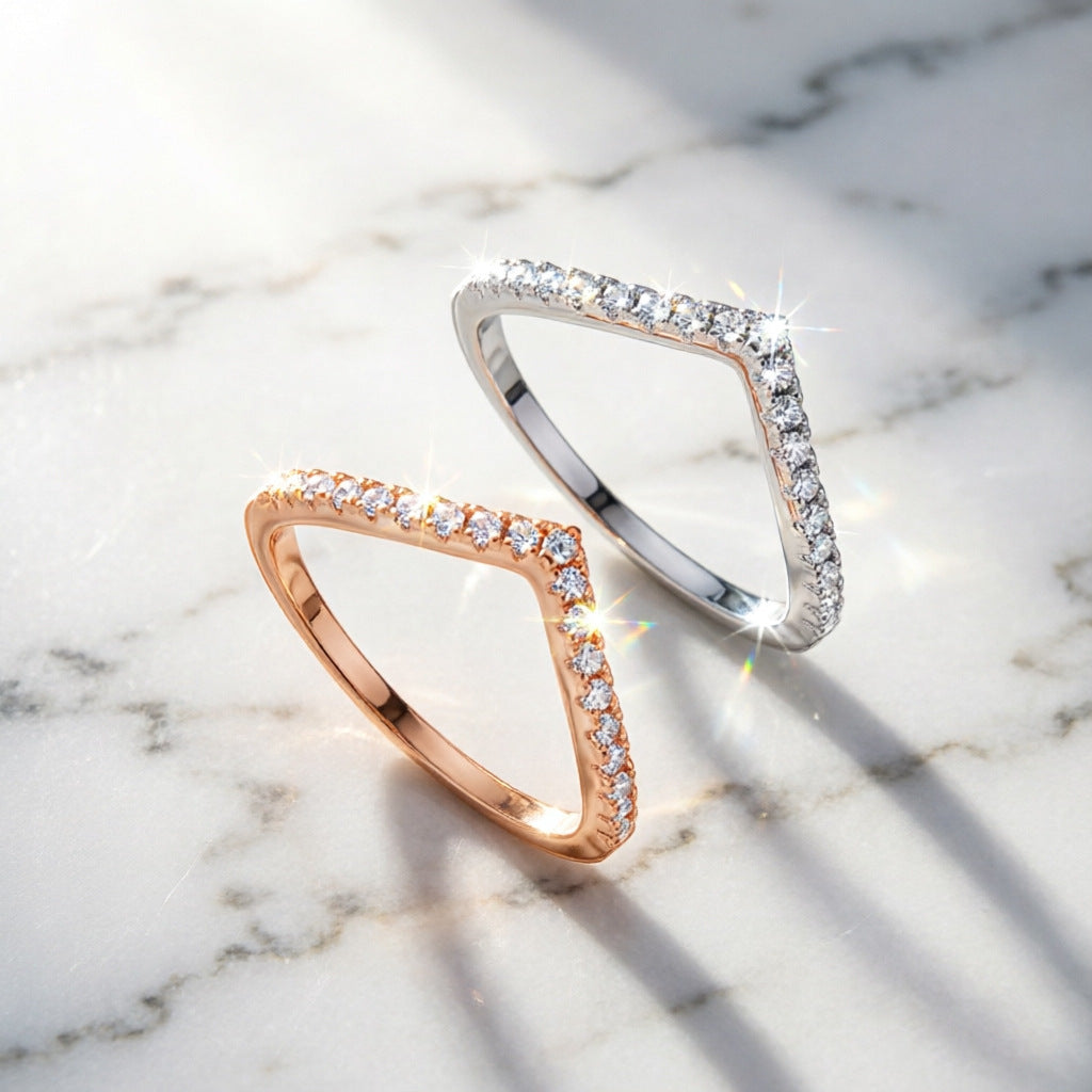 1.25mm Curved V Half Eternity Moissanite Wedding Band