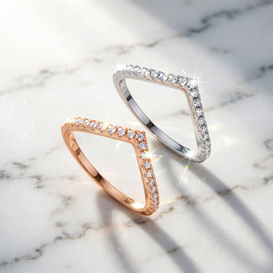 1.25mm Curved V Half Eternity Moissanite Wedding Band