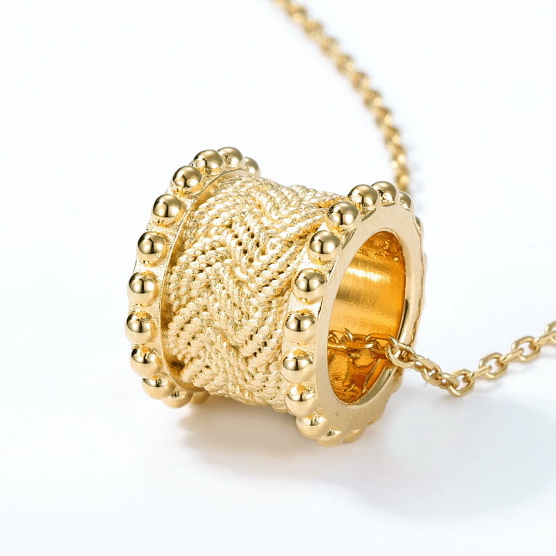 Gold Plated Sterling Silver Woven Cylinder Pendant Necklace