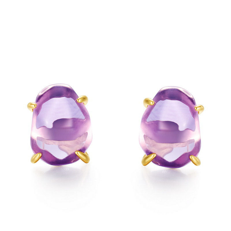 Minimalist irregular Natural Purple Amethyst Stud Earrings