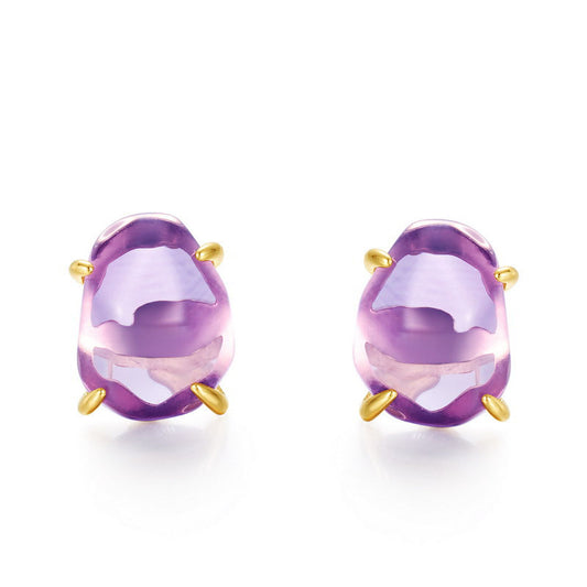 Minimalist irregular Natural Purple Amethyst Stud Earrings