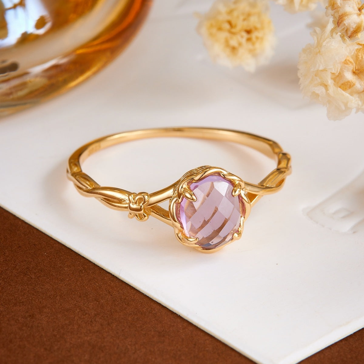 Ethereal Amethyst Engagement Ring Twisted Vine Gold Band Nature Inspired Promise Ring