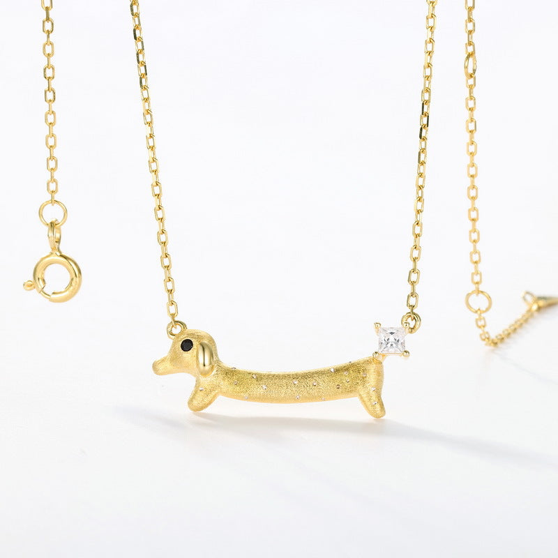 Brushed Gold Dachshund Necklace | Gold Plated 925 Silver Wiener Dog Pendant