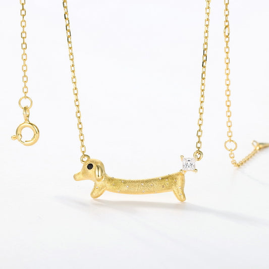 Brushed Gold Dachshund Necklace | Gold Plated 925 Silver Wiener Dog Pendant