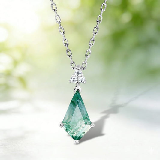 Danity 7x12mm Kite Cut Moss Agate Necklace Pendant