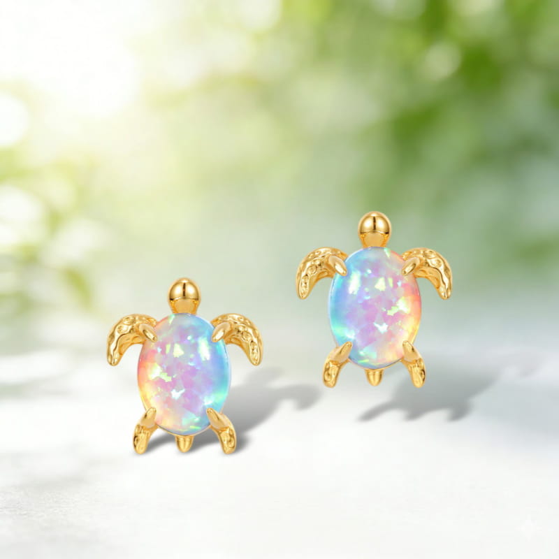 Ocean Series Turtle Stud Earrings â€?Cute & Versatile Synthetic Opal Turtle Earrings for Women