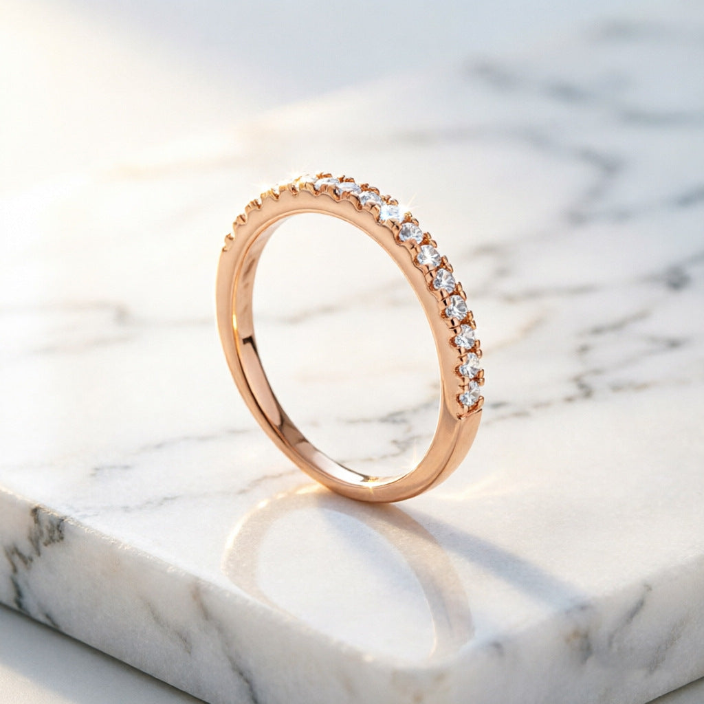 Dainty 1.25mm Pave Set Half Eternity Moissanite Wedding Band Retro