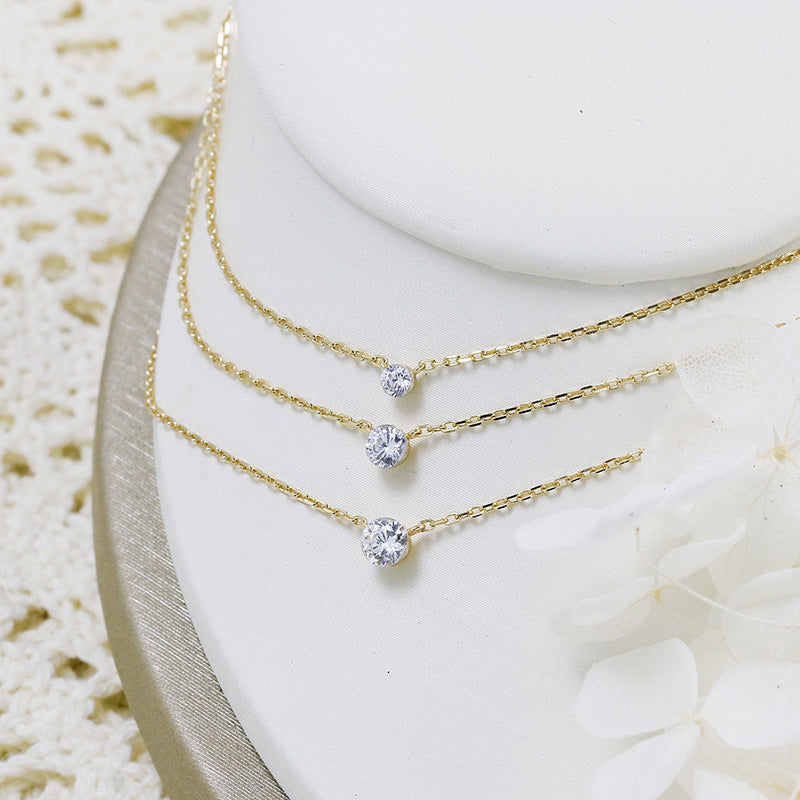 Minimalist Moissanite Layering Necklace | Round Cut Bezel Charm (1mm-5mm)
