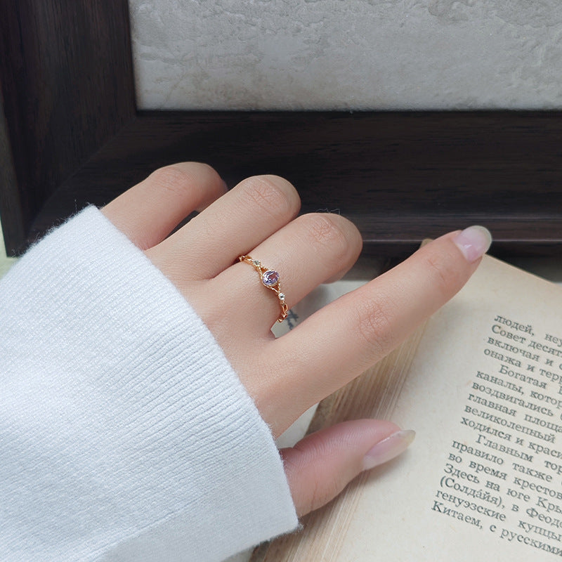 Dainty Amethyst Split Shank Engagement Ring Hollowed Out Paperclip Sky Blue Topaz Promise Ring 14K Gold Plated Hexagon Band
