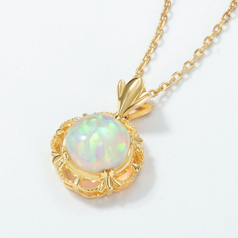 Luminous Lotus Vintage White Opal Pendant Necklace