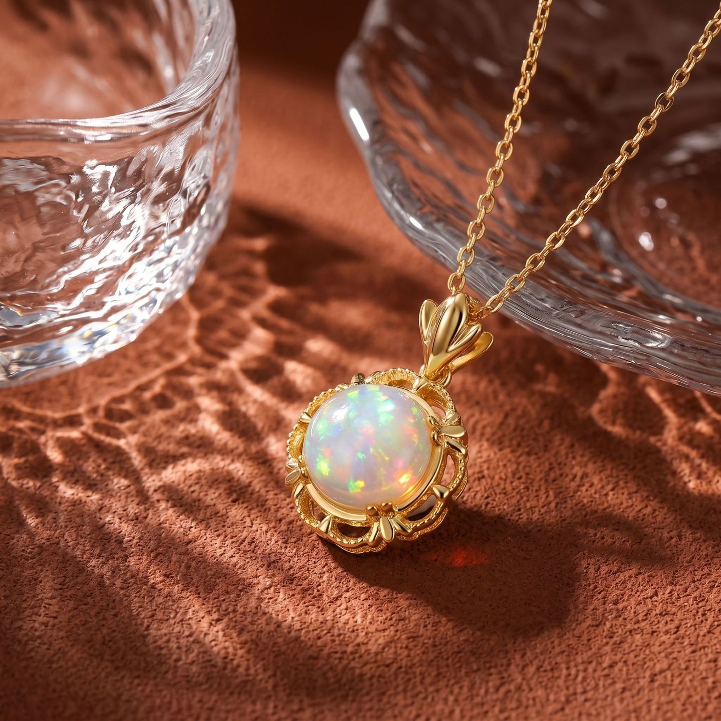 Luminous Lotus Vintage White Opal Pendant Necklace