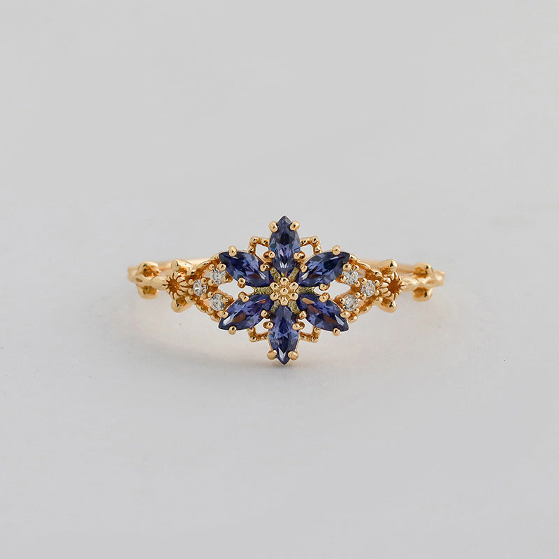 Art Deco Inspired Tanzanite Ring | Snowflake Starburst Flower Jewelry