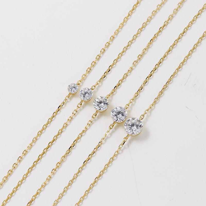 Minimalist Moissanite Layering Necklace | Round Cut Bezel Charm (1mm-5mm)