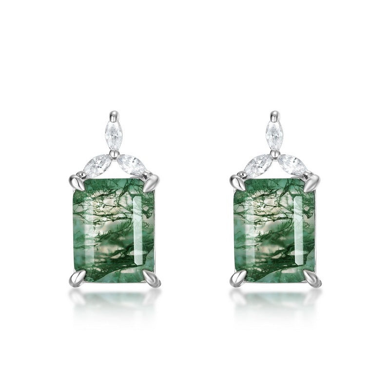 Elegant Forest Emerald Cut Moss Agate Earrings - Sophisticated Nature Inspired Gift