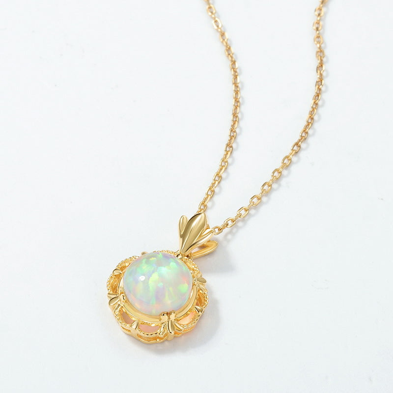 Luminous Lotus Vintage White Opal Pendant Necklace
