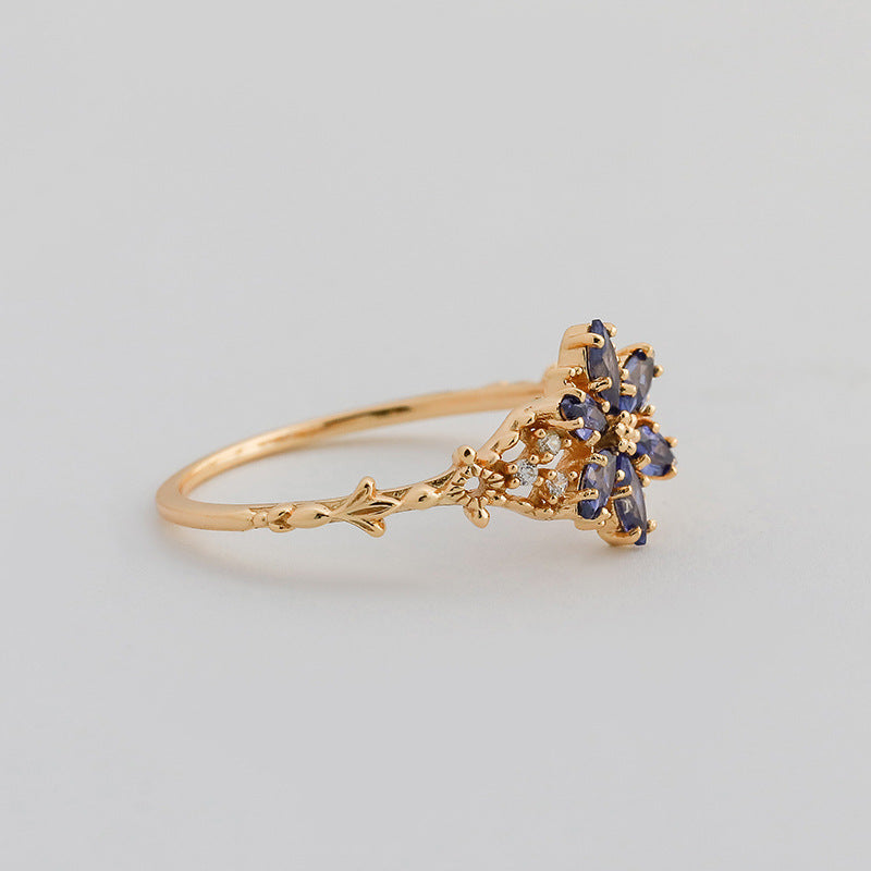 Art Deco Inspired Tanzanite Ring | Snowflake Starburst Flower Jewelry
