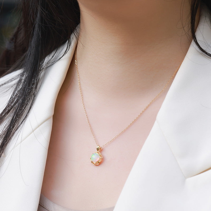 Luminous Lotus Vintage White Opal Pendant Necklace