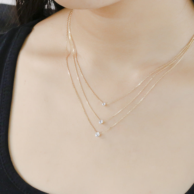 Minimalist Moissanite Layering Necklace | Round Cut Bezel Charm (1mm-5mm)