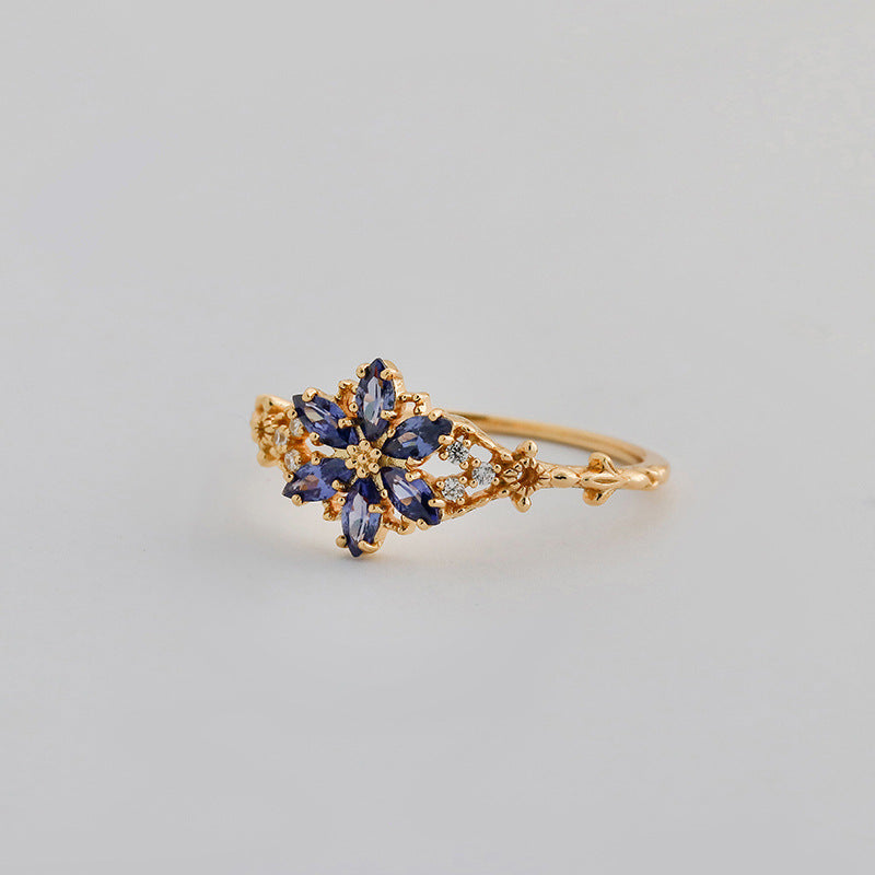 Art Deco Inspired Tanzanite Ring | Snowflake Starburst Flower Jewelry