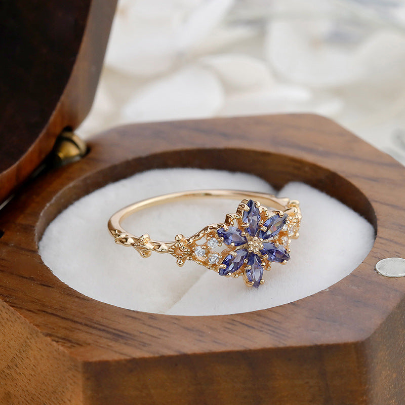 Art Deco Inspired Tanzanite Ring | Snowflake Starburst Flower Jewelry