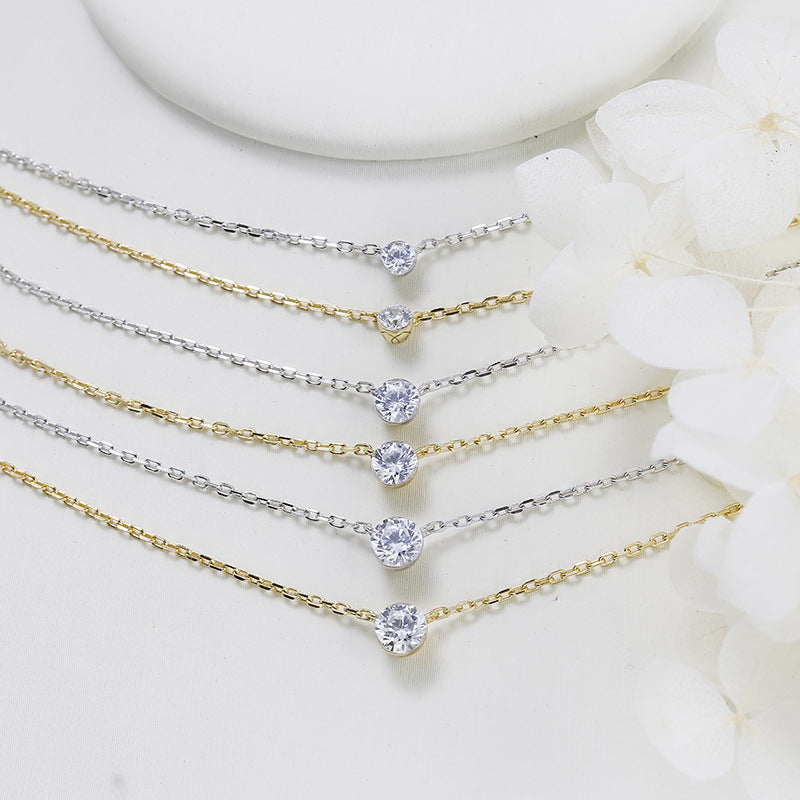 Minimalist Moissanite Layering Necklace | Round Cut Bezel Charm (1mm-5mm)